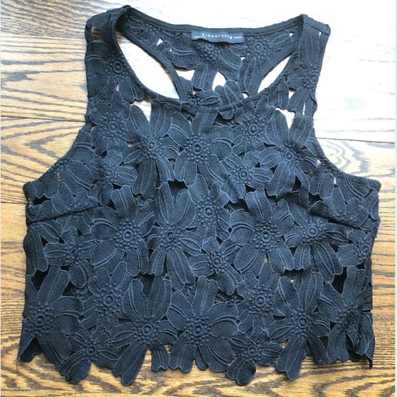 SIGNATURE 8 Black Lace Racerback Crop Top - Picture 1 of 8